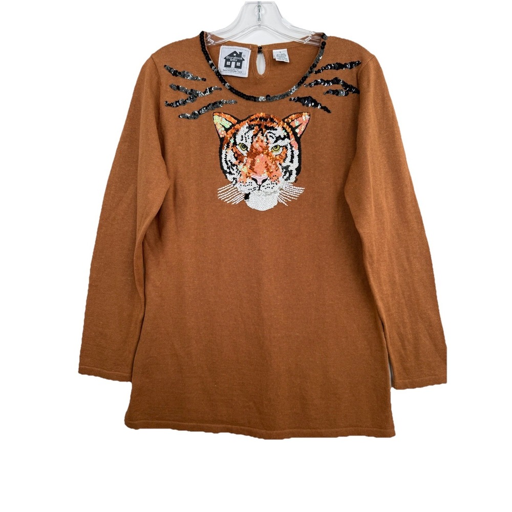 StoryBook Knits Sequin Tiger Brown Sweater Tunic Women's Small